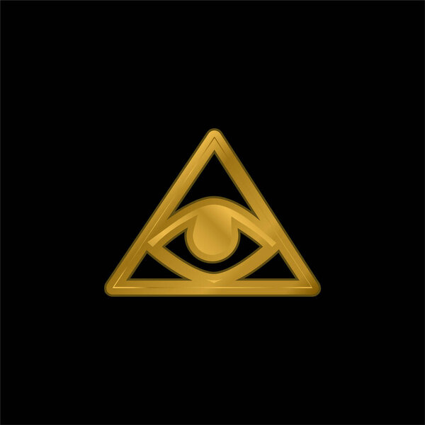 Bills Symbol Of An Eye Inside A Triangle Or Pyramid gold plated metalic icon or logo vector