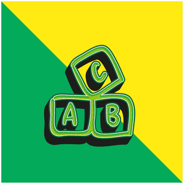 ABC Educational Hand Drawn Cubes Green and yellow modern 3d vector icon logo