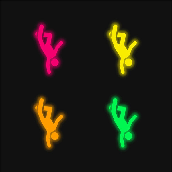 Breakdance four color glowing neon vector icon