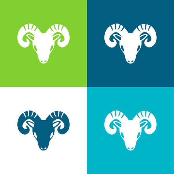 Aries Zodiac Symbol Of Frontal Goat Head Flat four color minimal icon set