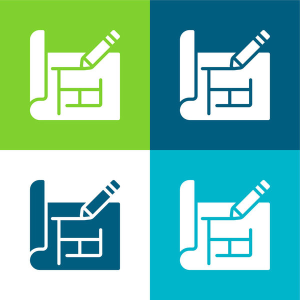 Набор иконок, плоский четырехцветный