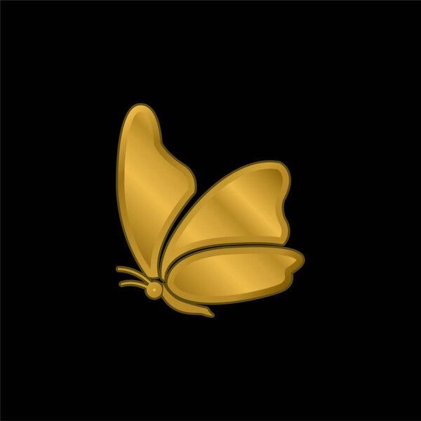 Big Wing Butterfly Gold Plated Metalic Icon Logo Vector — Stock Vector