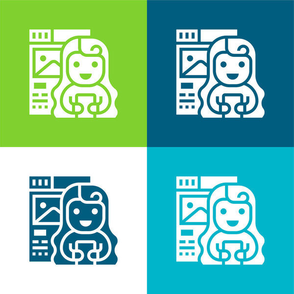 Blogger Flat four color minimal icon set