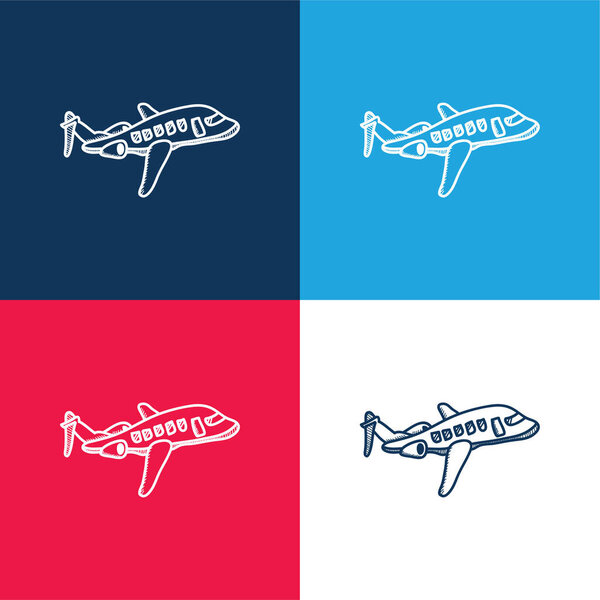 Airplane blue and red four color minimal icon set