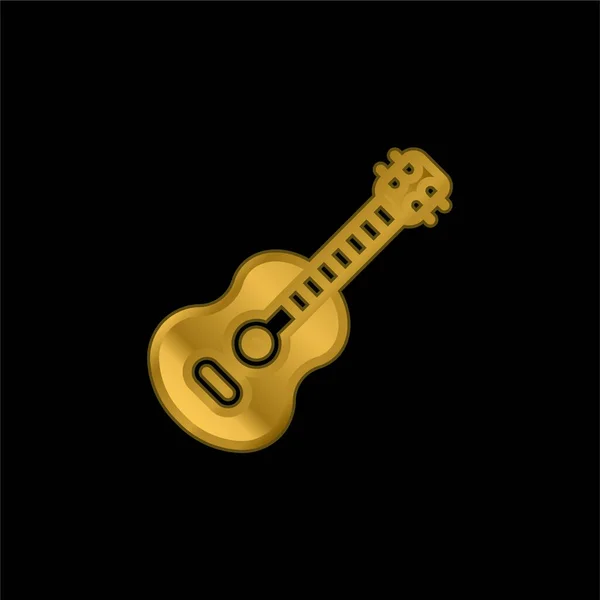 Guitarra Acústica Banhado Ouro Ícone Metálico Vetor Logotipo —  Vetores de Stock