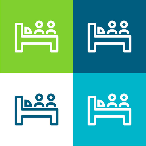 Bed For Two Persons Flat four color minimal icon set