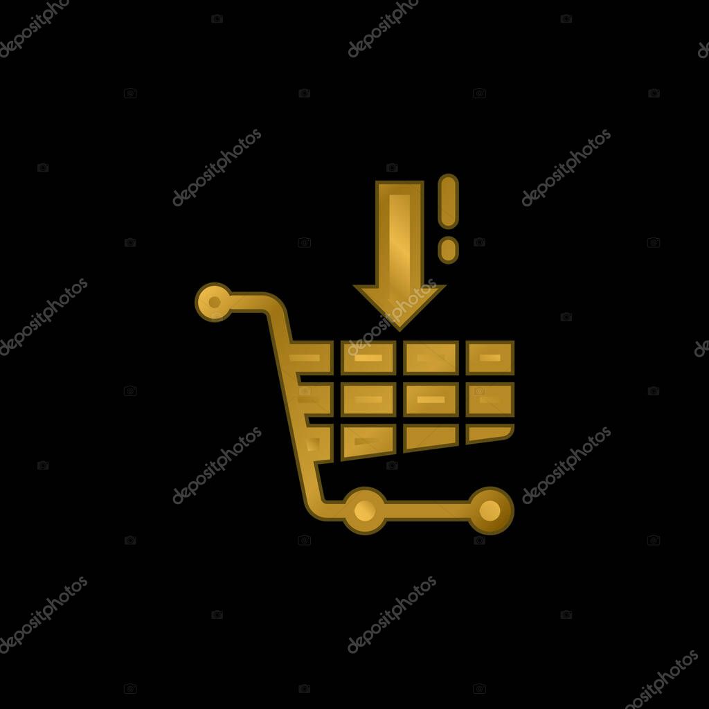 Add To Cart gold plated metalic icon or logo vector