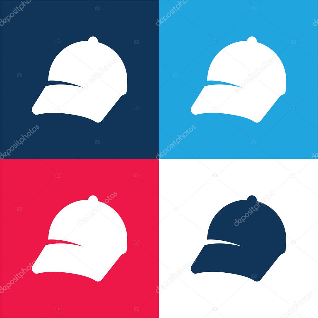Baseball Cap blue and red four color minimal icon set