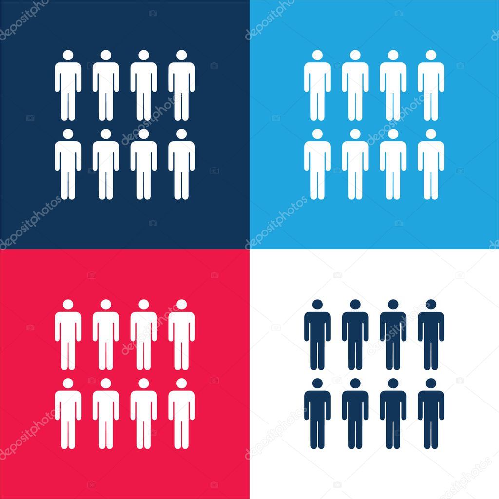 8 Persons blue and red four color minimal icon set