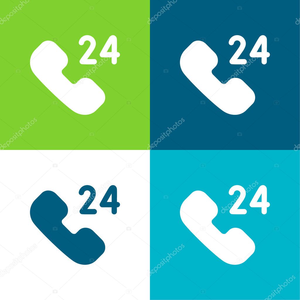 24 Hours Support Flat four color minimal icon set
