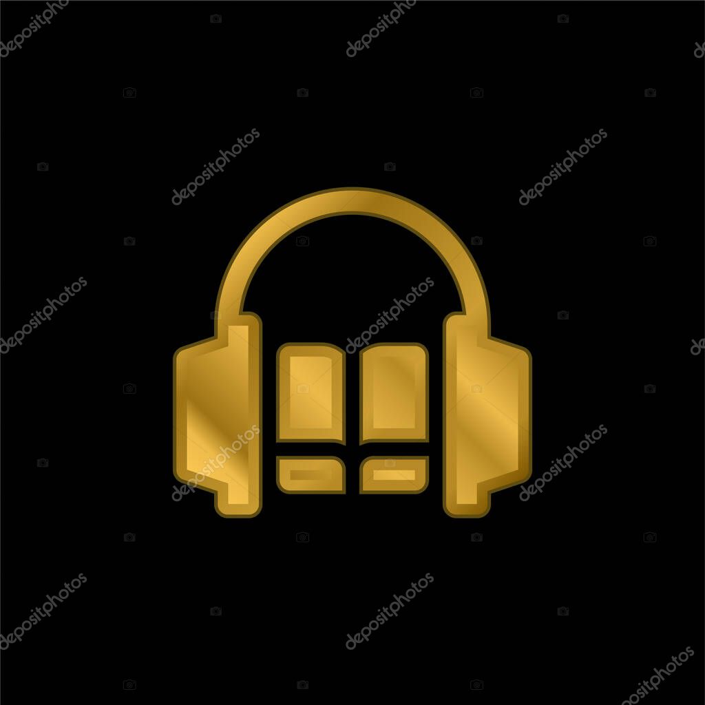 Audiobook gold plated metalic icon or logo vector