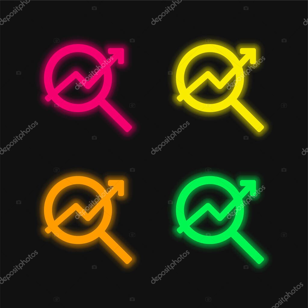 Analytics four color glowing neon vector icon