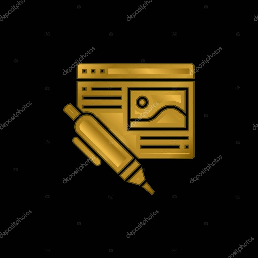 Blog gold plated metalic icon or logo vector