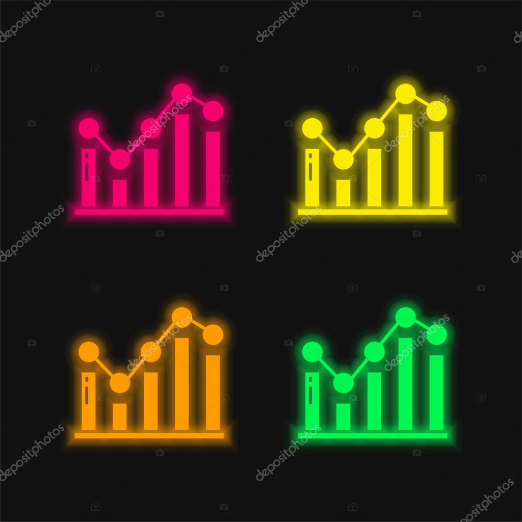 Bar Graph four color glowing neon vector icon