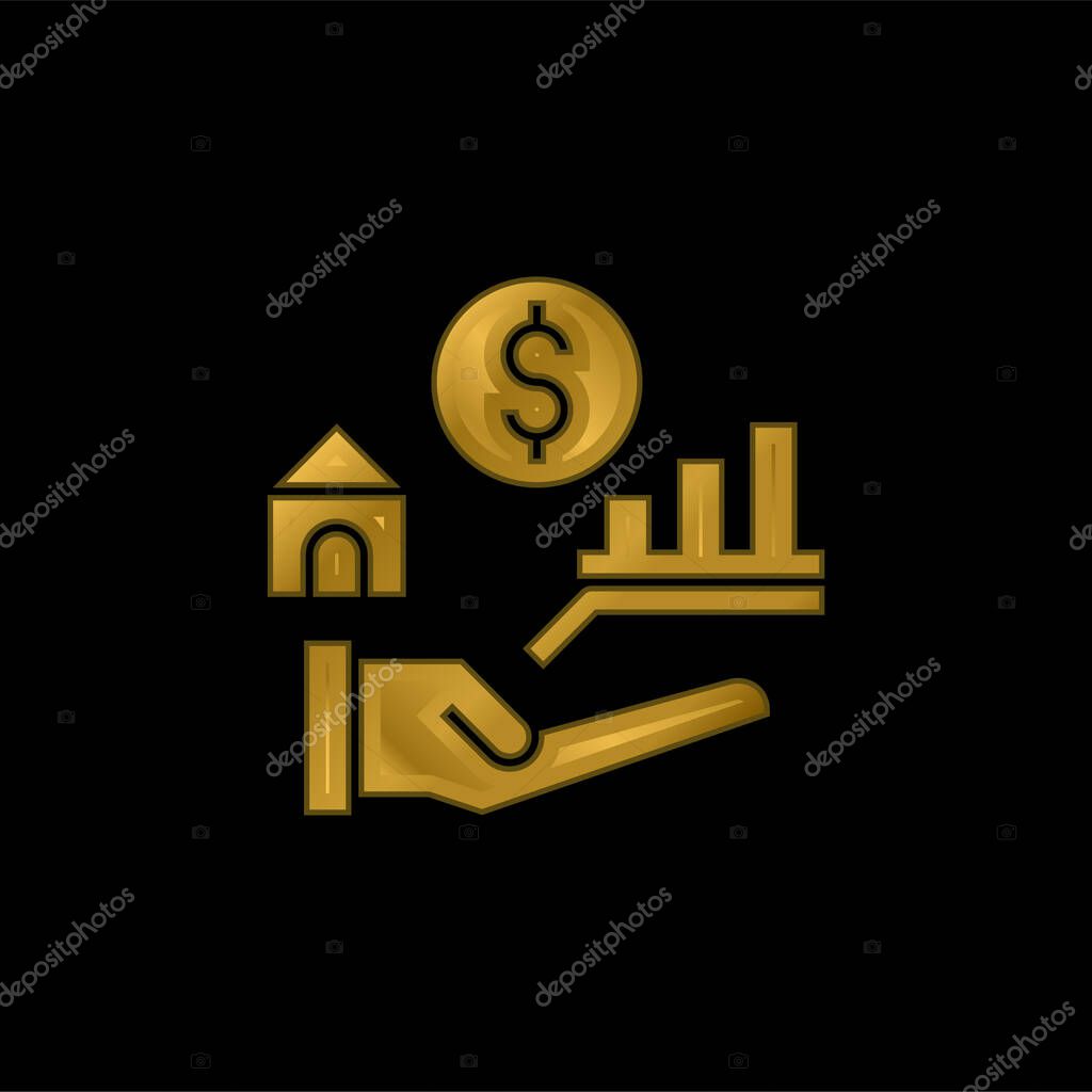 Benefits gold plated metalic icon or logo vector