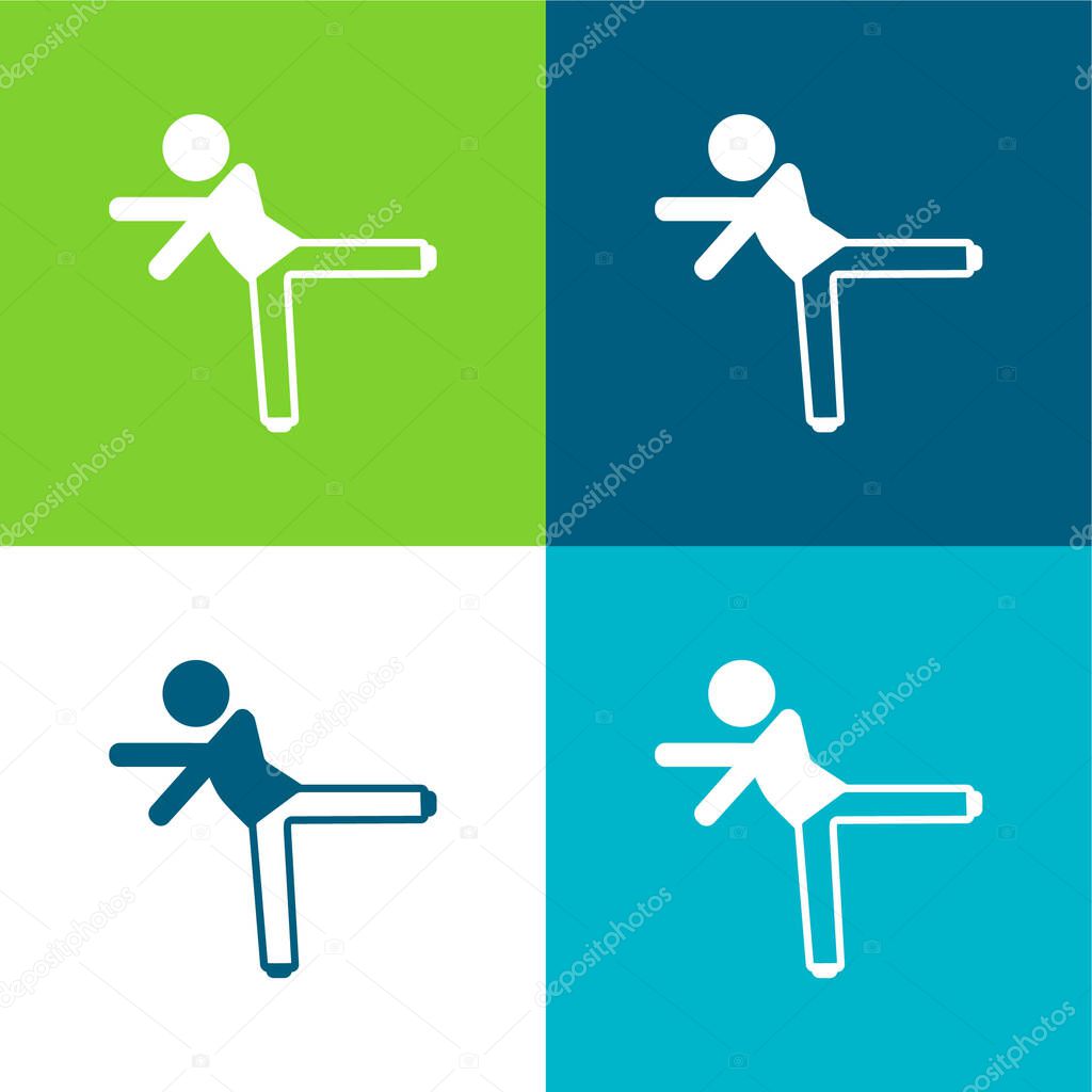 Boy Kicking With Left Leg Flat four color minimal icon set