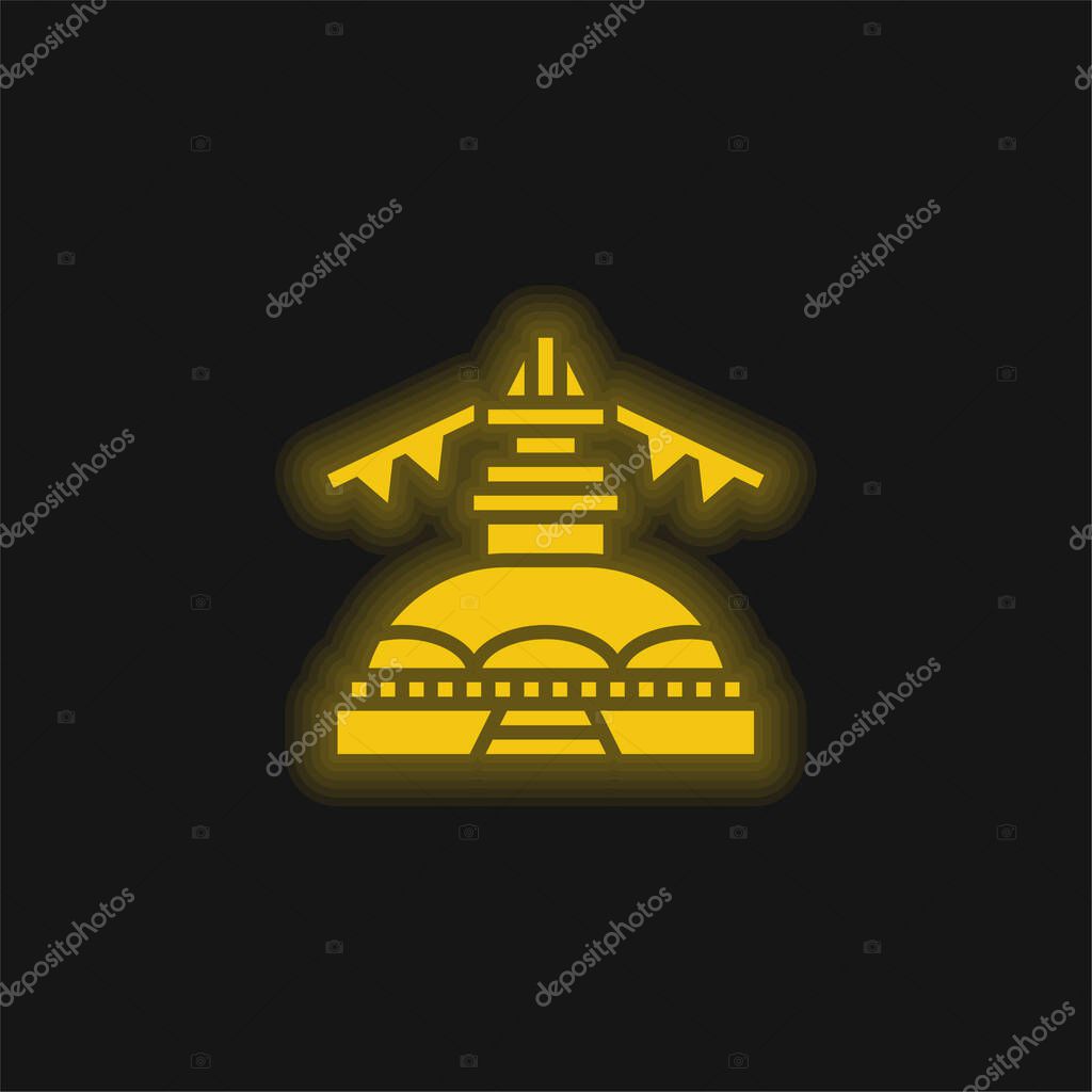 Boudhanath yellow glowing neon icon