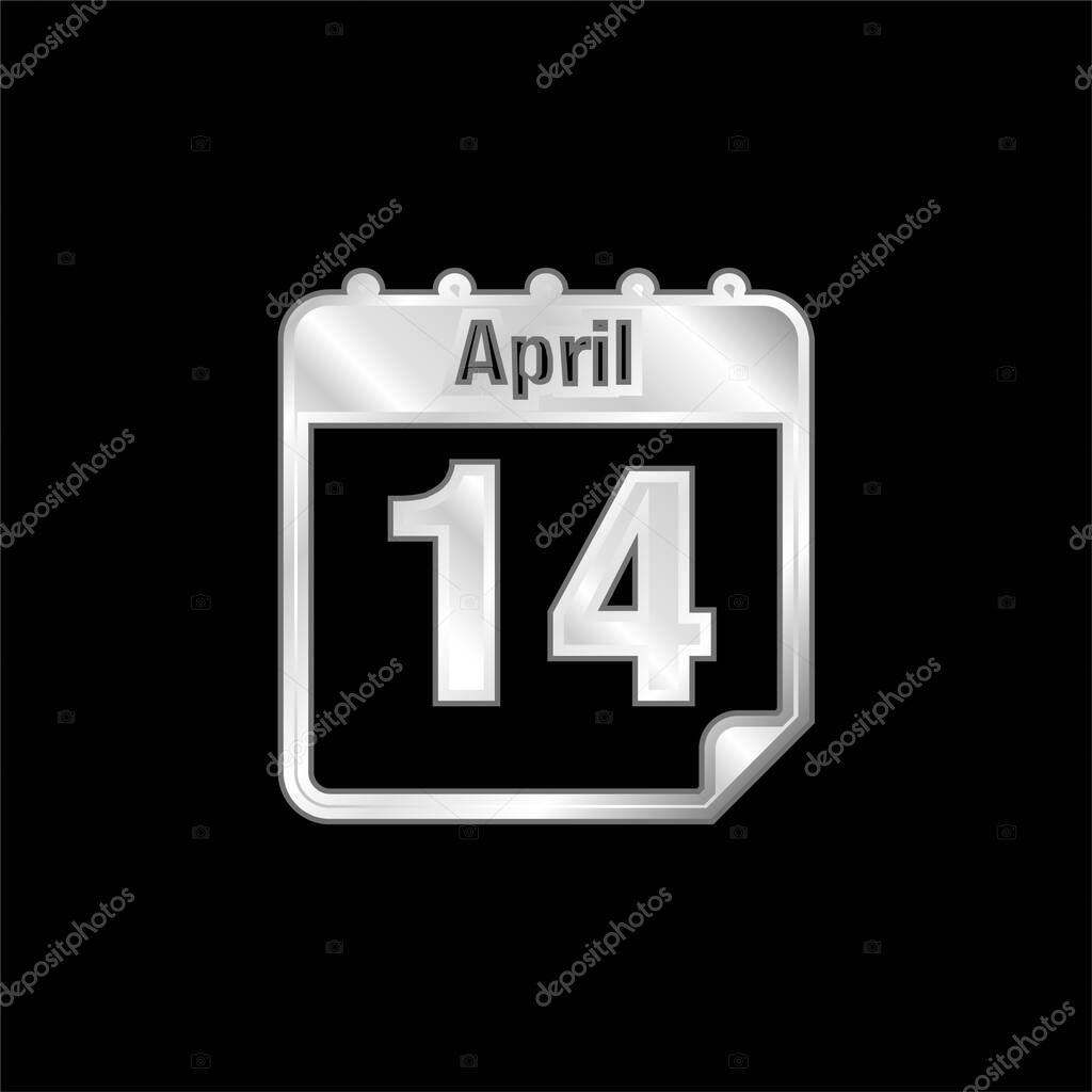 April 14 Calendar Page Day silver plated metallic icon