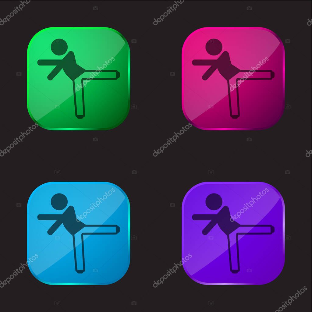 Boy Kicking With Left Leg four color glass button icon