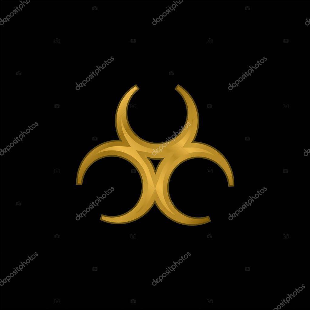 Biohazard Symbol gold plated metalic icon or logo vector