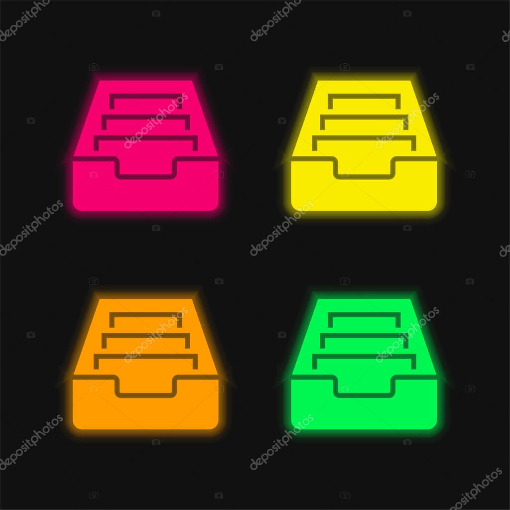 Archive four color glowing neon vector icon