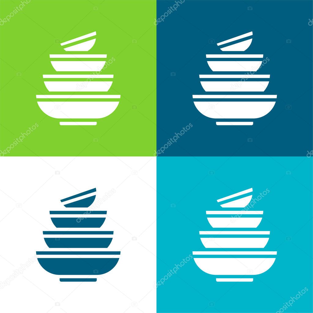 Bowls Flat four color minimal icon set