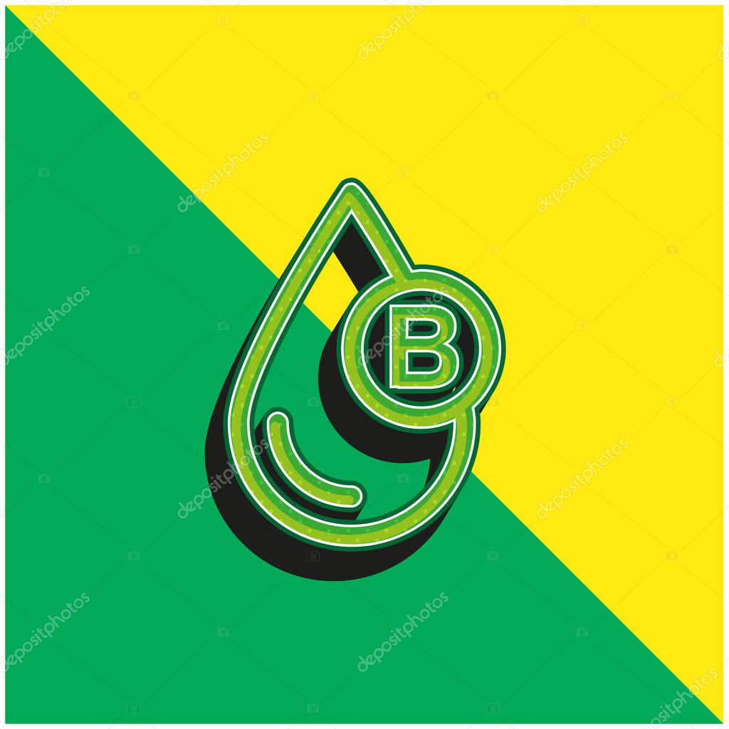 Blood Type B Green and yellow modern 3d vector icon logo