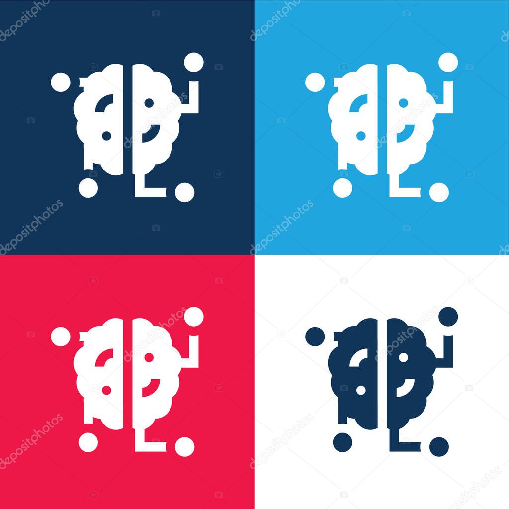 Brain blue and red four color minimal icon set