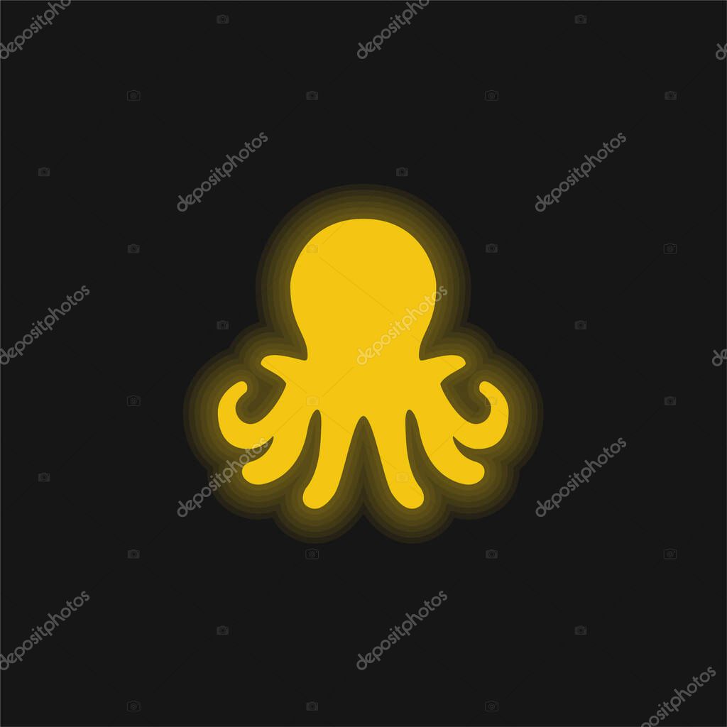 Aquarium Octopus yellow glowing neon icon
