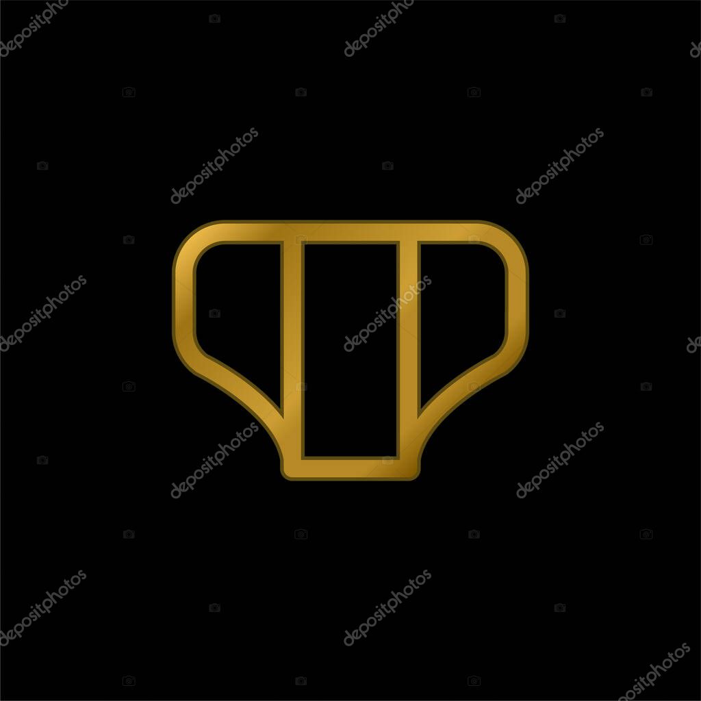 Baby Diaper Outline gold plated metalic icon or logo vector