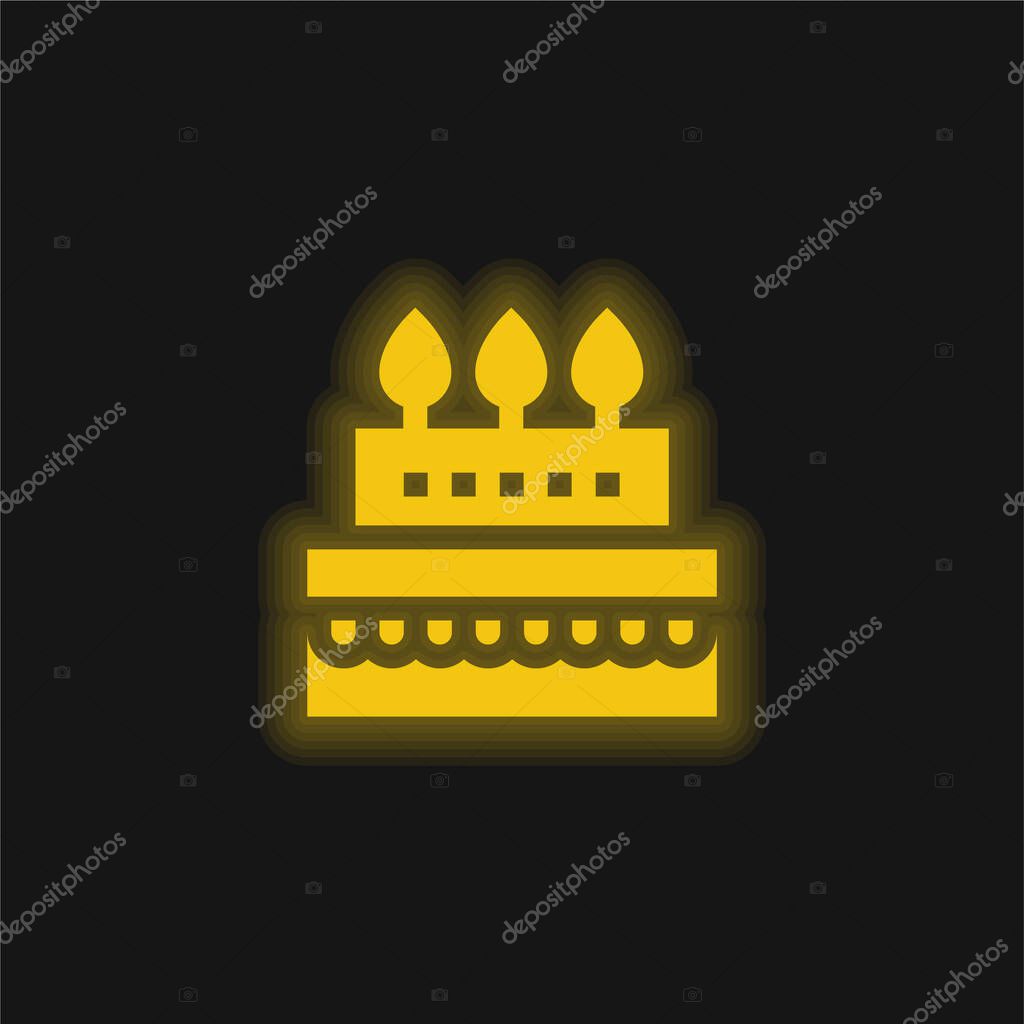 Birthday Cake yellow glowing neon icon