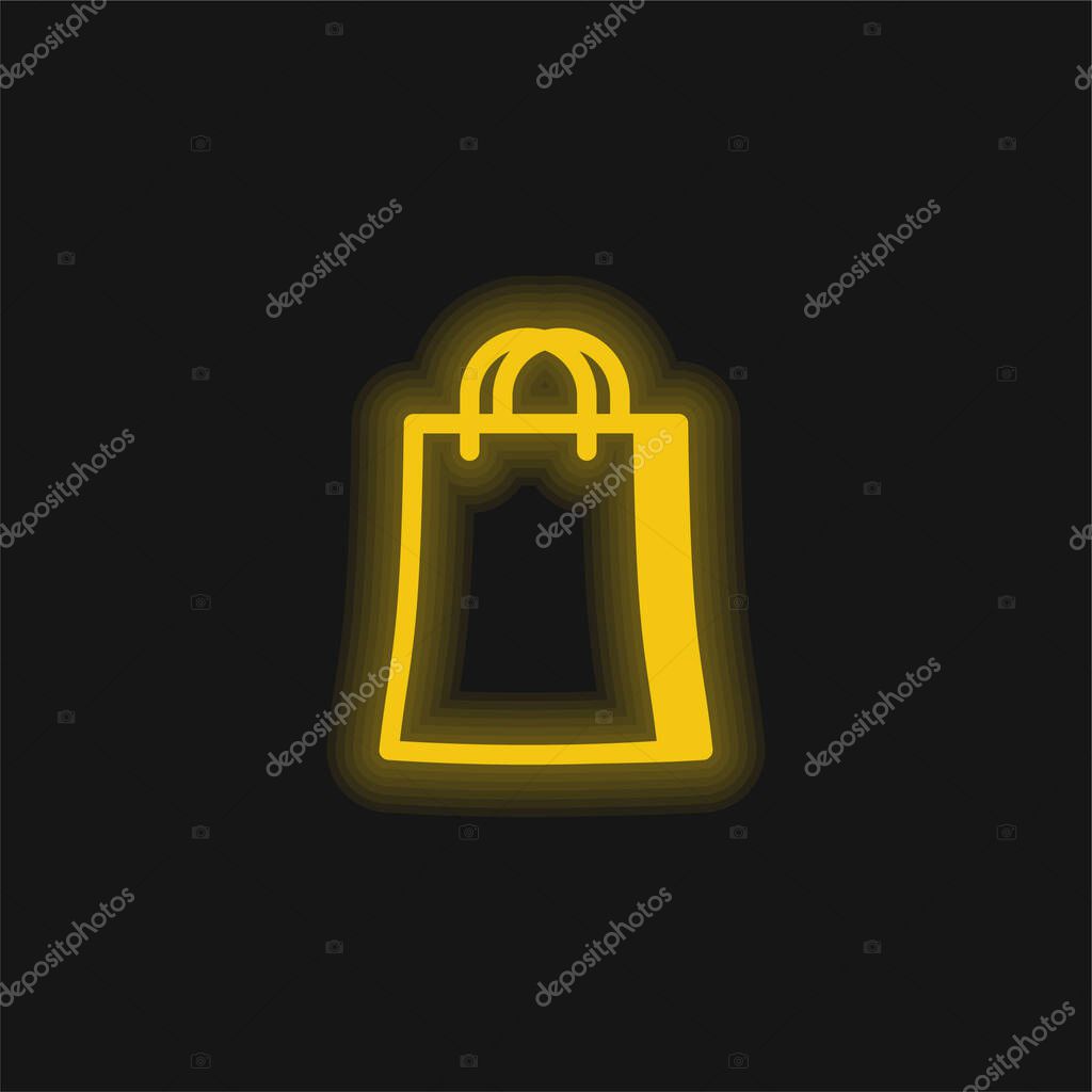 Big Shopping Bag yellow glowing neon icon