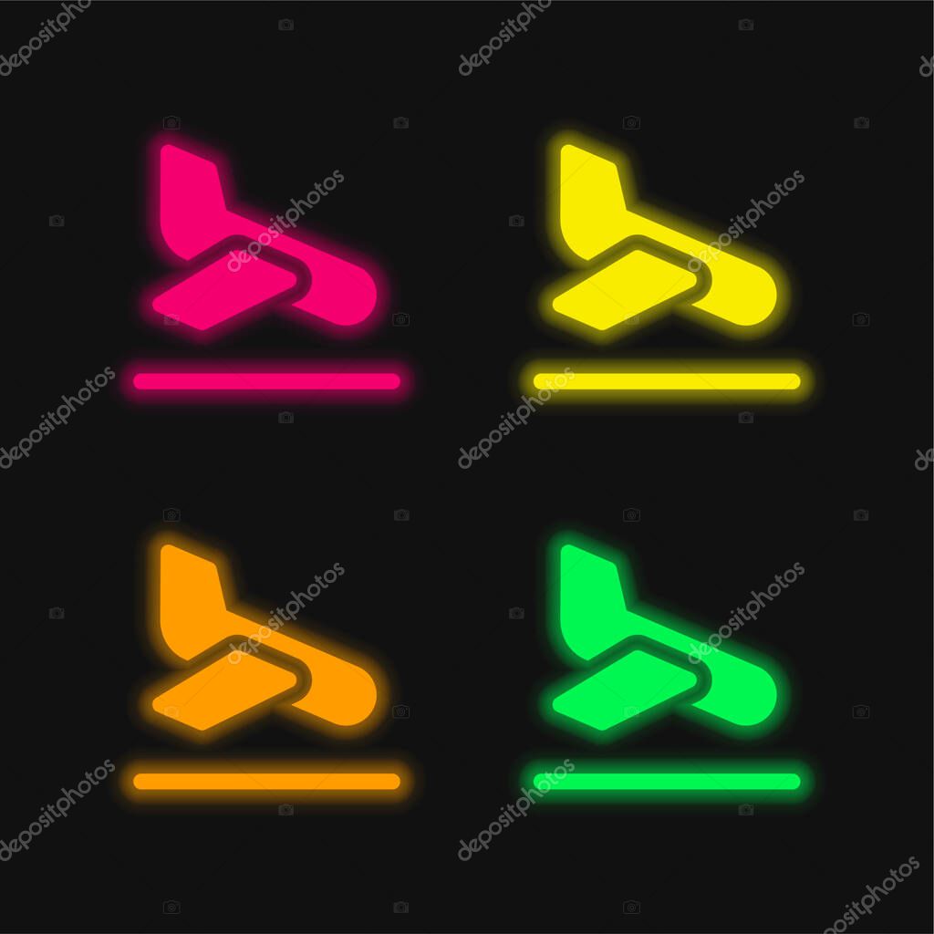 Arrival four color glowing neon vector icon