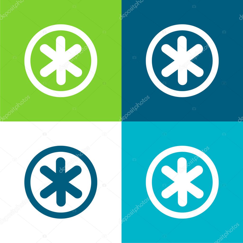 Asterisk Star Symbol In Circular Button Flat four color minimal icon set