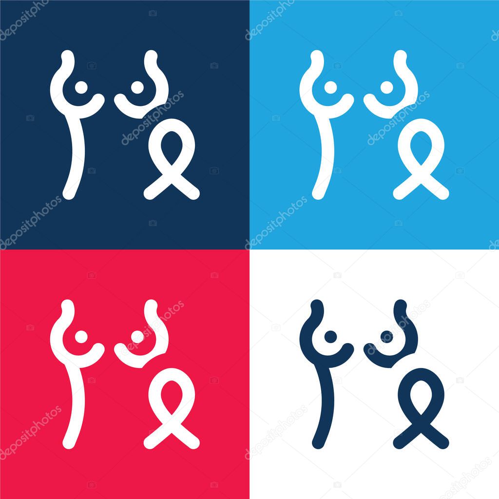 Breast Cancer blue and red four color minimal icon set