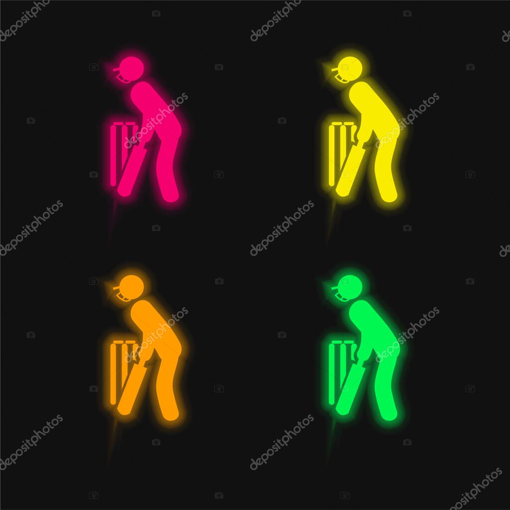 Bats Man four color glowing neon vector icon