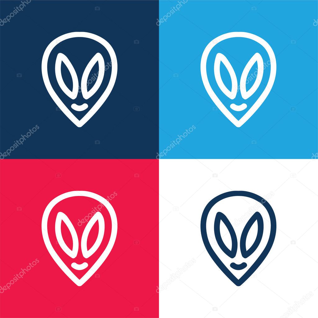 Alien Hand Drawn Head Outline blue and red four color minimal icon set