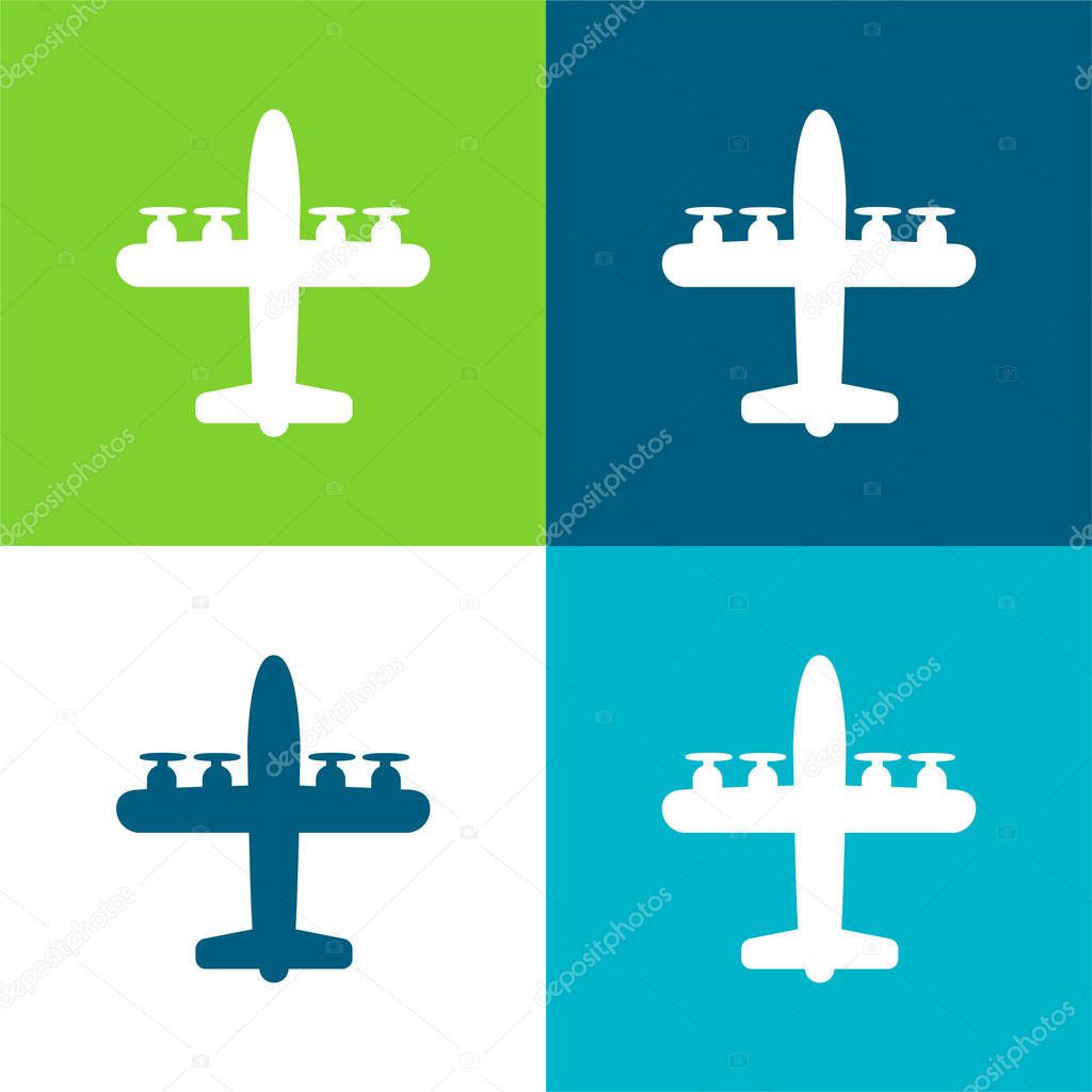 Airplane With Four Propellers Flat four color minimal icon set