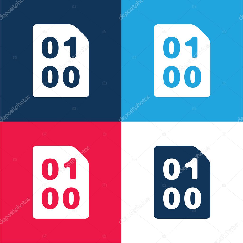 Binary Code With Zeros And One blue and red four color minimal icon set