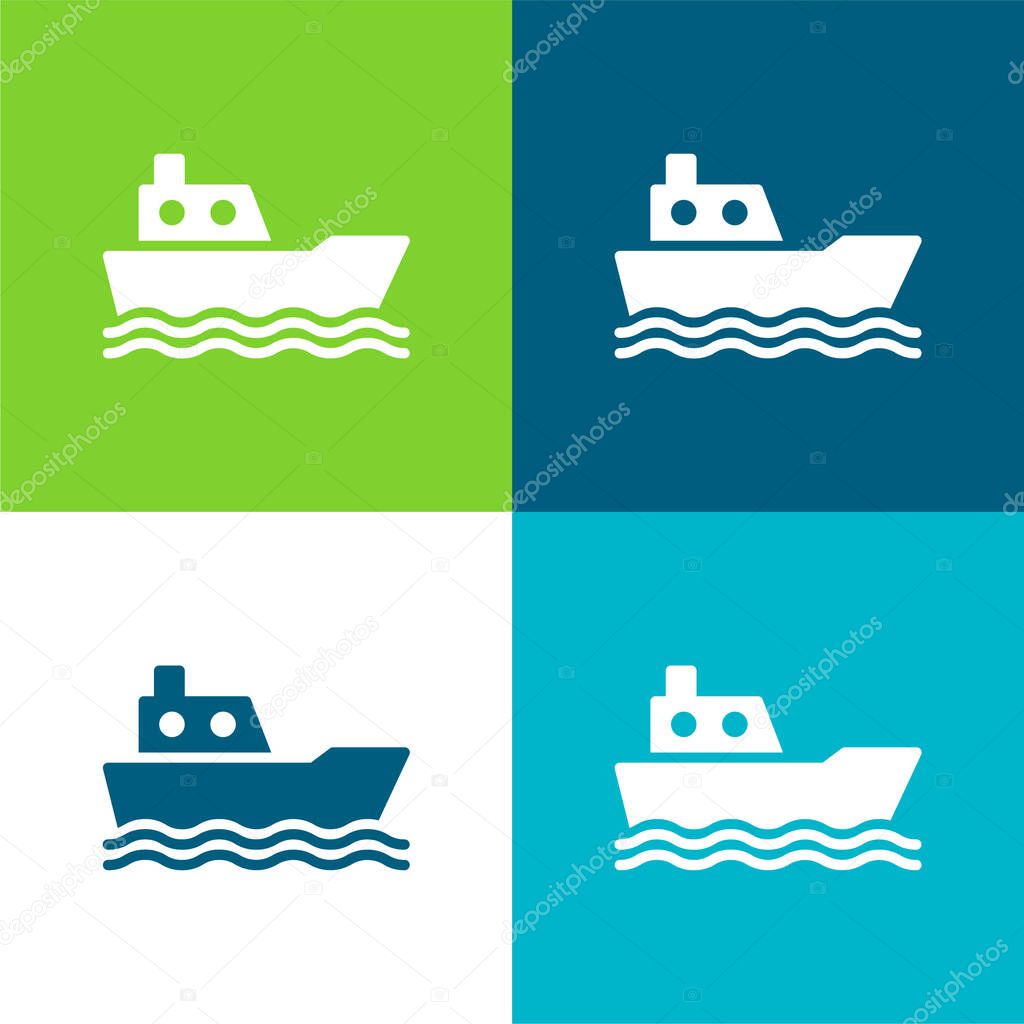 Boat Flat four color minimal icon set