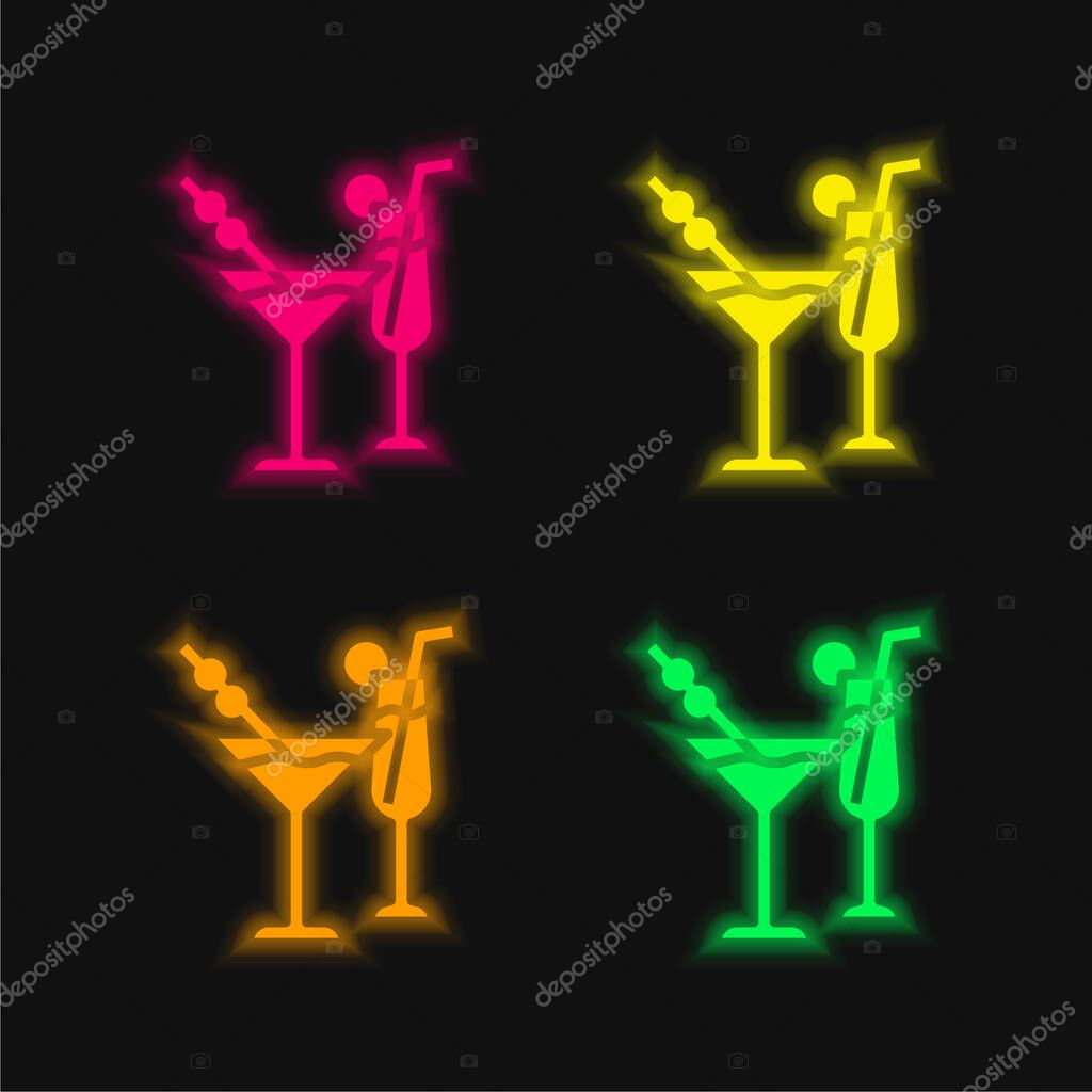 Beverage four color glowing neon vector icon