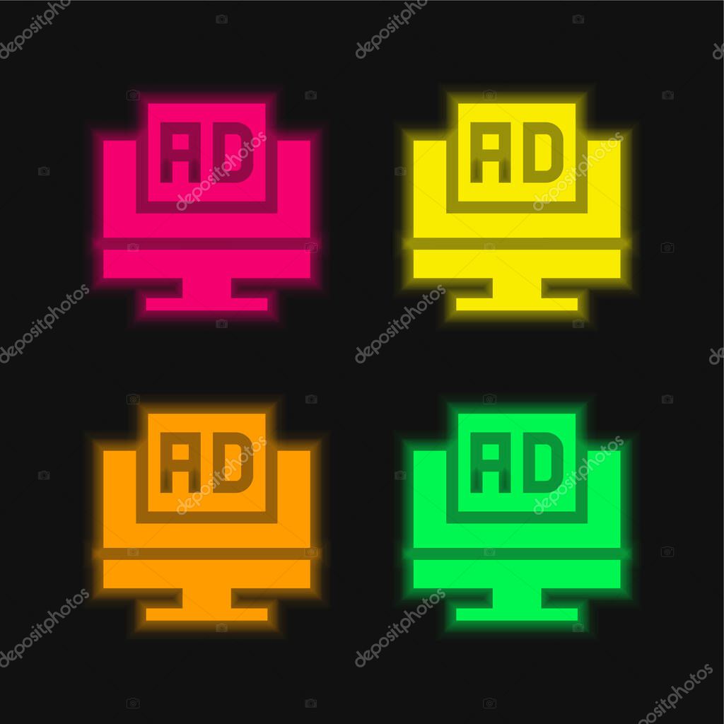 Advertisements four color glowing neon vector icon