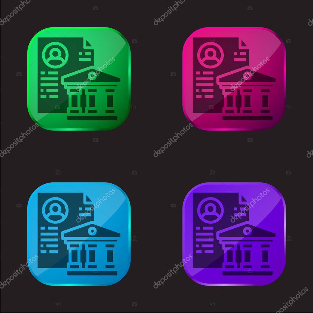Bank four color glass button icon