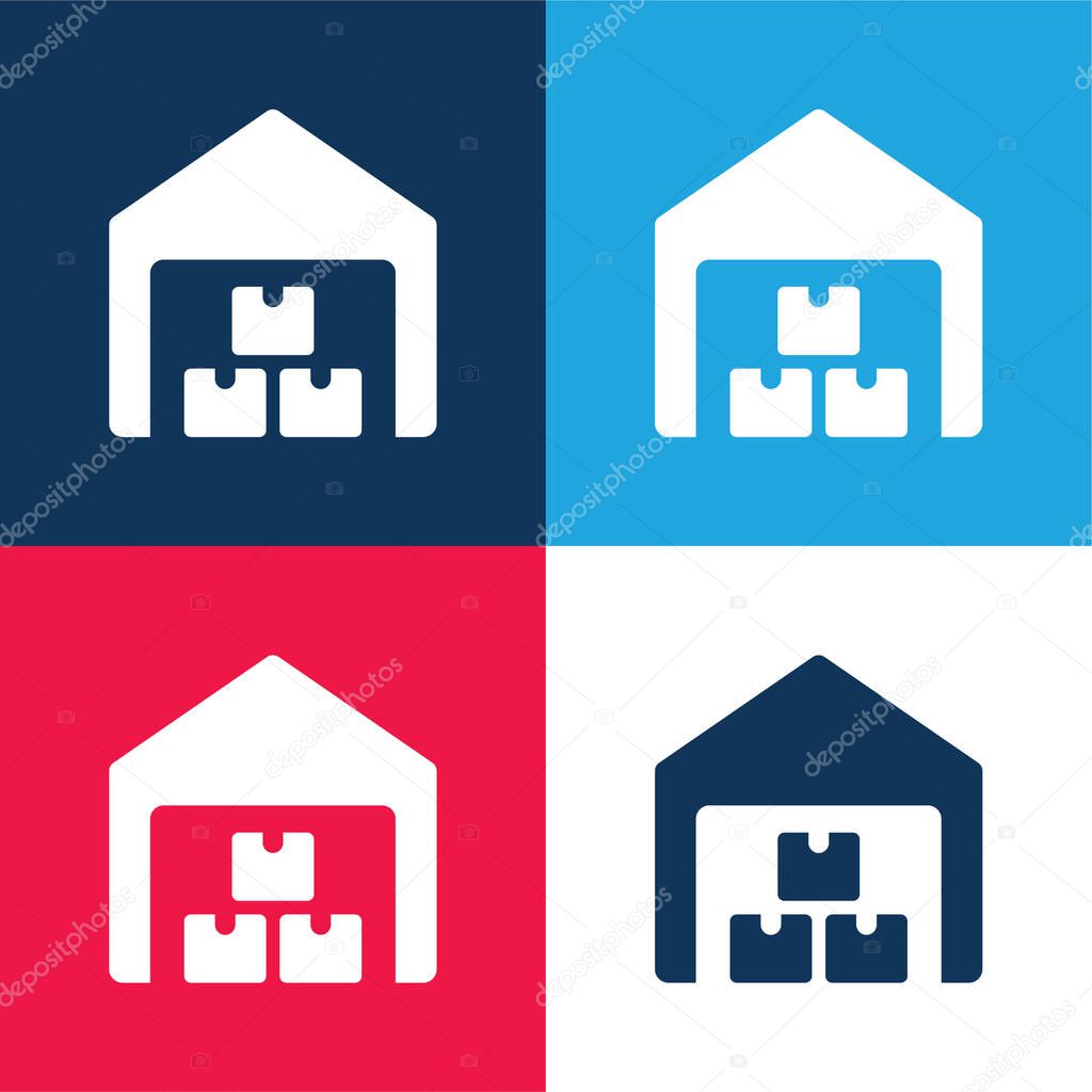 Boxes blue and red four color minimal icon set