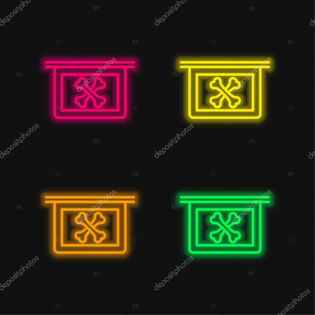 Bones X Ray Vision four color glowing neon vector icon