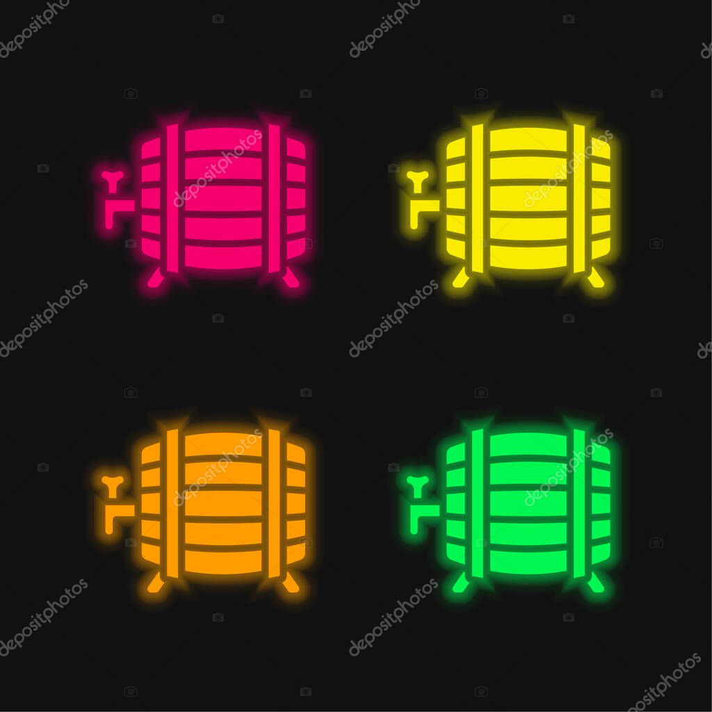 Barrel four color glowing neon vector icon