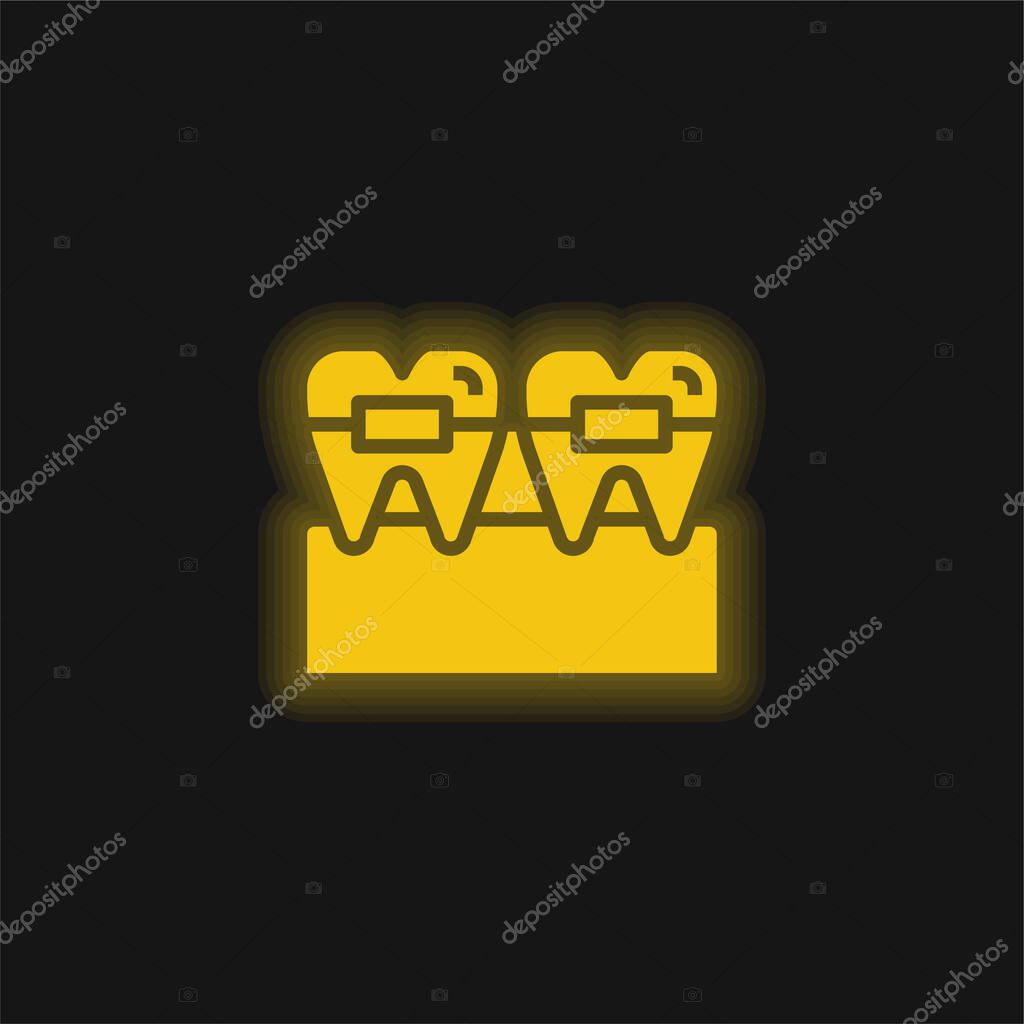 Braces yellow glowing neon icon