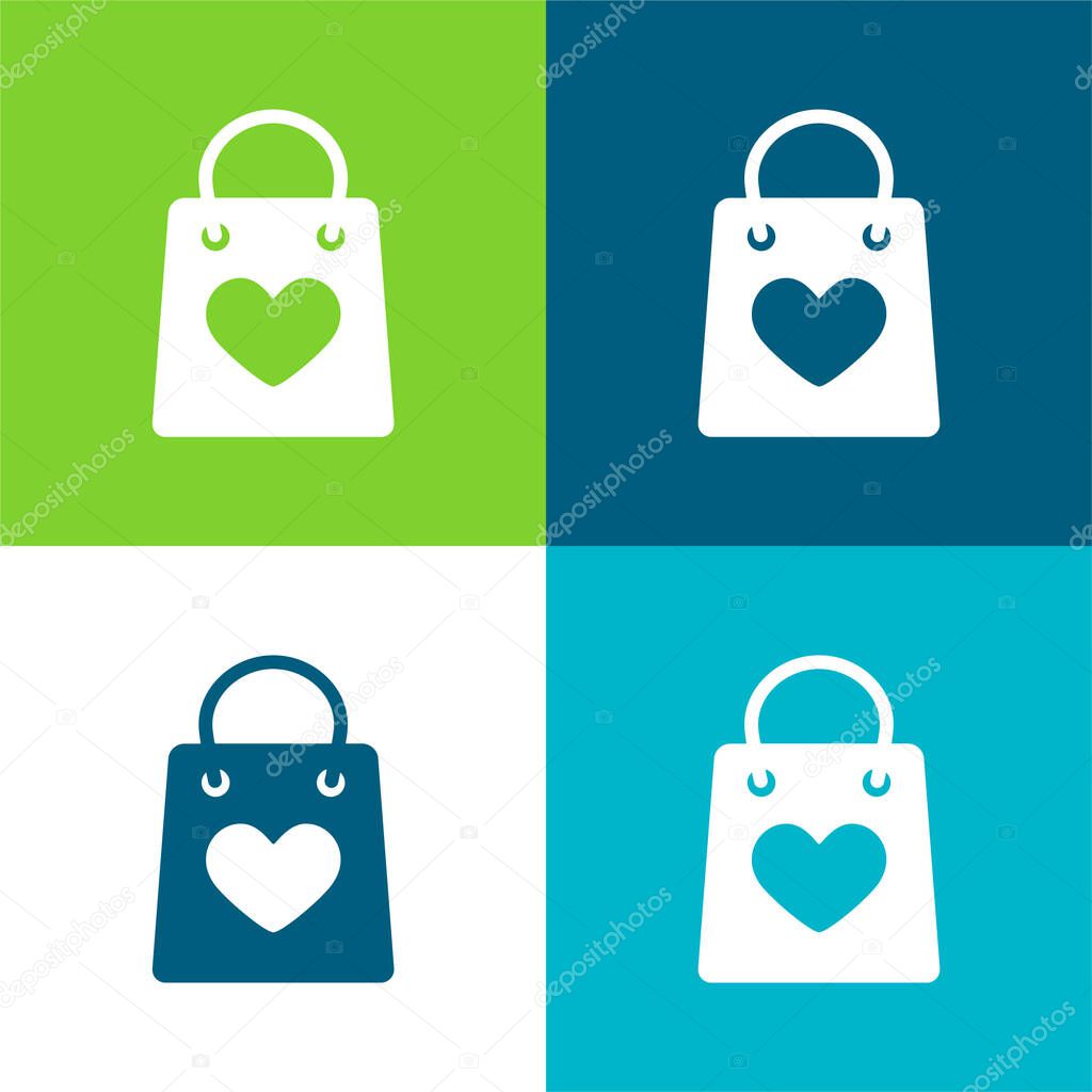 Bag With A Heart Flat four color minimal icon set