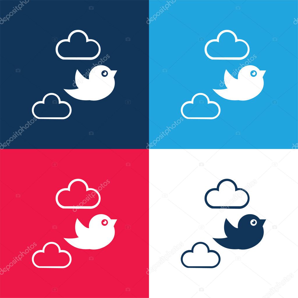 Bird Flying Between Clouds blue and red four color minimal icon set