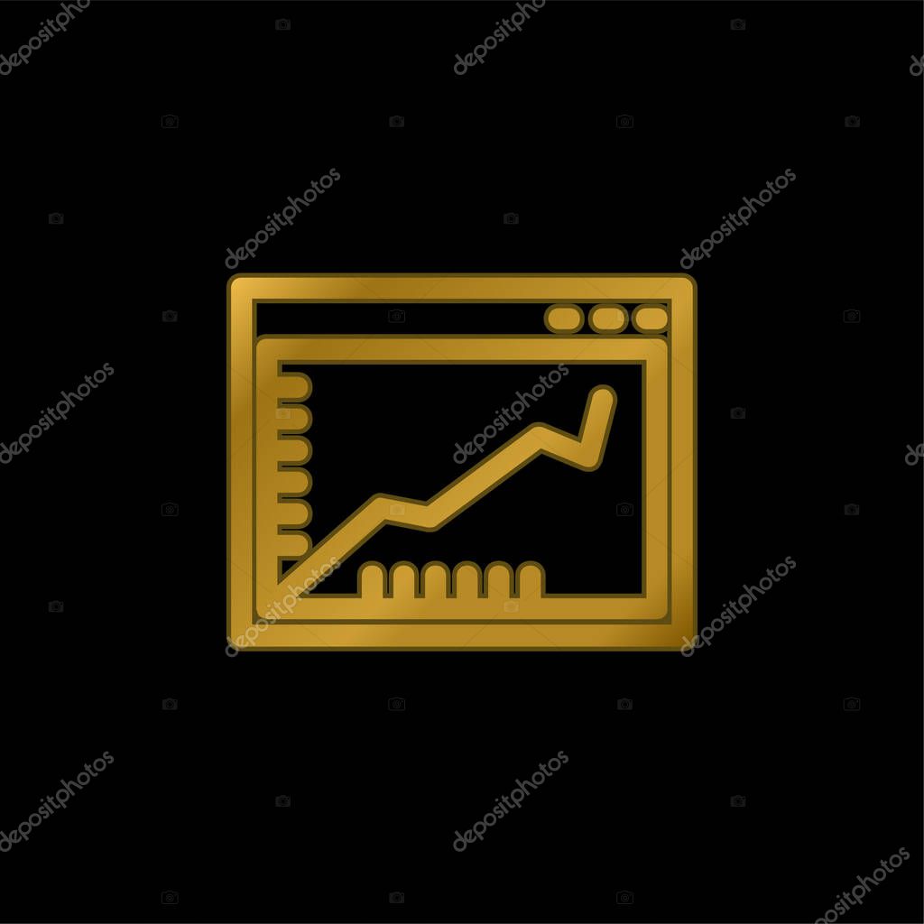 Ascendant Line Graphic On A Browser Window Inside A Circle gold plated metalic icon or logo vector
